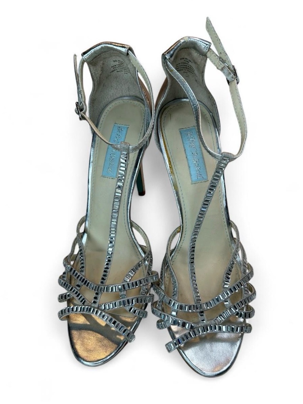 Betsey Johnson Silver Metallic Strappy Stiletto Sandals